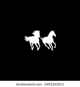 Pair Horse Silhouette, flat style, can use for Logo Gram, Art Illustration, Emblem, Pictogram, Apps, Website or Graphic Design Element. Vector Illustration