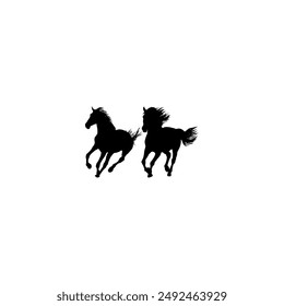 Pair Horse Silhouette, flat style, can use for Logo Gram, Art Illustration, Emblem, Pictogram, Apps, Website or Graphic Design Element. Vector Illustration