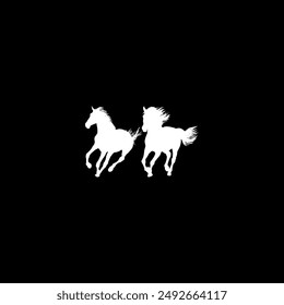 Pair Horse Silhouette, flat style, can use for Logo Gram, Art Illustration, Emblem, Pictogram, Apps, Website or Graphic Design Element. Vector Illustration