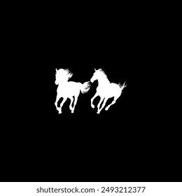 Pair Horse Silhouette, flat style, can use for Logo Gram, Art Illustration, Emblem, Pictogram, Apps, Website or Graphic Design Element. Vector Illustration