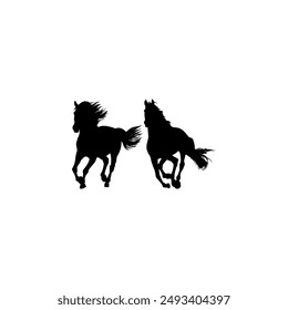 Pair Horse Silhouette, flat style, can use for Logo Gram, Art Illustration, Emblem, Pictogram, Apps, Website or Graphic Design Element. Vector Illustration