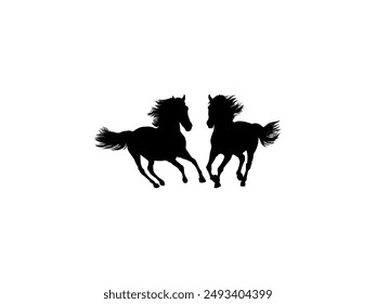 Pair Horse Silhouette, flat style, can use for Logo Gram, Art Illustration, Emblem, Pictogram, Apps, Website or Graphic Design Element. Vector Illustration