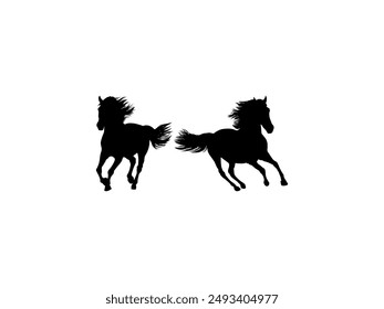 Pair Horse Silhouette, flat style, can use for Logo Gram, Art Illustration, Emblem, Pictogram, Apps, Website or Graphic Design Element. Vector Illustration