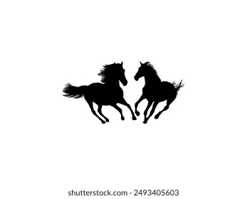 Pair Horse Silhouette, flat style, can use for Logo Gram, Art Illustration, Emblem, Pictogram, Apps, Website or Graphic Design Element. Vector Illustration