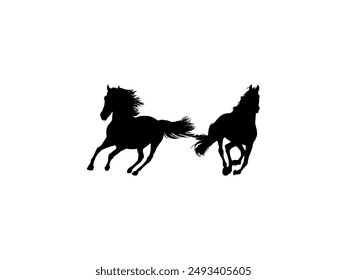 Pair Horse Silhouette, flat style, can use for Logo Gram, Art Illustration, Emblem, Pictogram, Apps, Website or Graphic Design Element. Vector Illustration