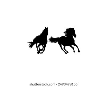 Pair Horse Silhouette, flat style, can use for Logo Gram, Art Illustration, Emblem, Pictogram, Apps, Website or Graphic Design Element. Vector Illustration