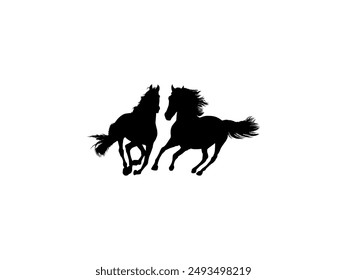 Pair Horse Silhouette, flat style, can use for Logo Gram, Art Illustration, Emblem, Pictogram, Apps, Website or Graphic Design Element. Vector Illustration