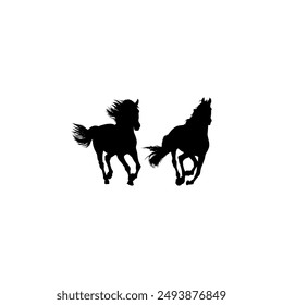 Pair Horse Silhouette, flat style, can use for Logo Gram, Art Illustration, Emblem, Pictogram, Apps, Website or Graphic Design Element. Vector Illustration