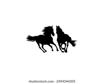 Pair Horse Silhouette, flat style, can use for Logo Gram, Art Illustration, Emblem, Pictogram, Apps, Website or Graphic Design Element. Vector Illustration