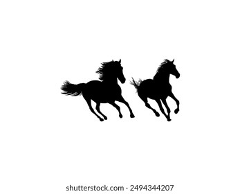 Pair Horse Silhouette, flat style, can use for Logo Gram, Art Illustration, Emblem, Pictogram, Apps, Website or Graphic Design Element. Vector Illustration