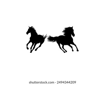 Pair Horse Silhouette, flat style, can use for Logo Gram, Art Illustration, Emblem, Pictogram, Apps, Website or Graphic Design Element. Vector Illustration