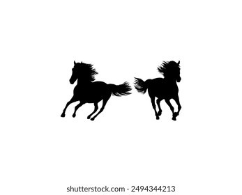 Pair Horse Silhouette, flat style, can use for Logo Gram, Art Illustration, Emblem, Pictogram, Apps, Website or Graphic Design Element. Vector Illustration