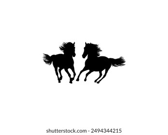 Pair Horse Silhouette, flat style, can use for Logo Gram, Art Illustration, Emblem, Pictogram, Apps, Website or Graphic Design Element. Vector Illustration