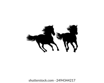 Pair Horse Silhouette, flat style, can use for Logo Gram, Art Illustration, Emblem, Pictogram, Apps, Website or Graphic Design Element. Vector Illustration