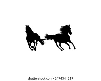 Pair Horse Silhouette, flat style, can use for Logo Gram, Art Illustration, Emblem, Pictogram, Apps, Website or Graphic Design Element. Vector Illustration