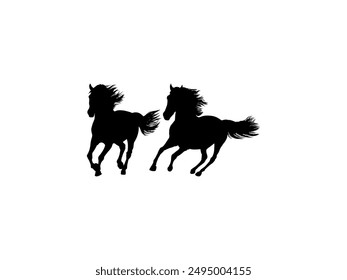 Pair Horse Silhouette, flat style, can use for Logo Gram, Art Illustration, Emblem, Pictogram, Apps, Website or Graphic Design Element. Vector Illustration