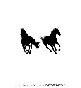 Pair Horse Silhouette, flat style, can use for Logo Gram, Art Illustration, Emblem, Pictogram, Apps, Website or Graphic Design Element. Vector Illustration