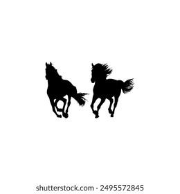 Pair Horse Silhouette, flat style, can use for Logo Gram, Art Illustration, Emblem, Pictogram, Apps, Website or Graphic Design Element. Vector Illustration