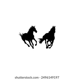 Pair Horse Silhouette, flat style, can use for Logo Gram, Art Illustration, Emblem, Pictogram, Apps, Website or Graphic Design Element. Vector Illustration