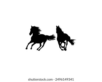 Pair Horse Silhouette, flat style, can use for Logo Gram, Art Illustration, Emblem, Pictogram, Apps, Website or Graphic Design Element. Vector Illustration