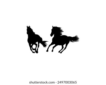 Pair Horse Silhouette, flat style, can use for Logo Gram, Art Illustration, Emblem, Pictogram, Apps, Website or Graphic Design Element. Vector Illustration