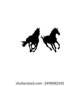 Pair Horse Silhouette, flat style, can use for Logo Gram, Art Illustration, Emblem, Pictogram, Apps, Website or Graphic Design Element. Vector Illustration