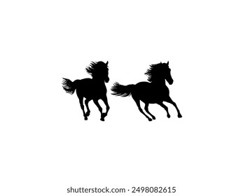 Pair Horse Silhouette, flat style, can use for Logo Gram, Art Illustration, Emblem, Pictogram, Apps, Website or Graphic Design Element. Vector Illustration