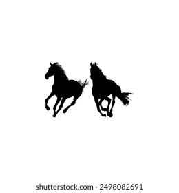 Pair Horse Silhouette, flat style, can use for Logo Gram, Art Illustration, Emblem, Pictogram, Apps, Website or Graphic Design Element. Vector Illustration