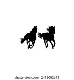 Pair Horse Silhouette, flat style, can use for Logo Gram, Art Illustration, Emblem, Pictogram, Apps, Website or Graphic Design Element. Vector Illustration