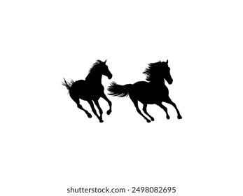 Pair Horse Silhouette, flat style, can use for Logo Gram, Art Illustration, Emblem, Pictogram, Apps, Website or Graphic Design Element. Vector Illustration