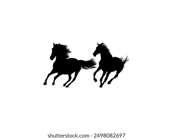 Pair Horse Silhouette, flat style, can use for Logo Gram, Art Illustration, Emblem, Pictogram, Apps, Website or Graphic Design Element. Vector Illustration