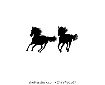 Pair Horse Silhouette, flat style, can use for Logo Gram, Art Illustration, Emblem, Pictogram, Apps, Website or Graphic Design Element. Vector Illustration