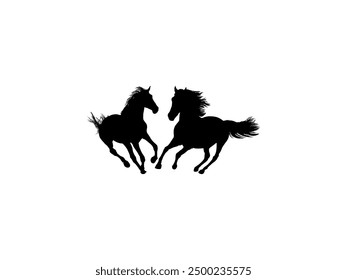 Pair Horse Silhouette, flat style, can use for Logo Gram, Art Illustration, Emblem, Pictogram, Apps, Website or Graphic Design Element. Vector Illustration