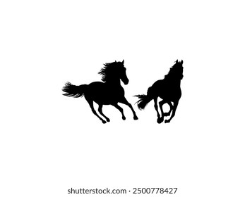 Pair Horse Silhouette, flat style, can use for Logo Gram, Art Illustration, Emblem, Pictogram, Apps, Website or Graphic Design Element. Vector Illustration