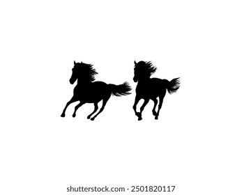 Pair Horse Silhouette, flat style, can use for Logo Gram, Art Illustration, Emblem, Pictogram, Apps, Website or Graphic Design Element. Vector Illustration