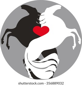pair of horses on the background of the heart symbol