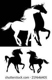pair of horses silhouette design - beautiful animals black and white vector set
