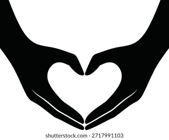 Pair of human hands forming heart shape gesture with fingers and palm. Shows hand language, love, and care. Represents upward hand pointing up with fingertips