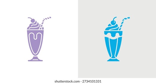 Ein Paar Illustrationen aus Eisbechern, in violetten und blauen Farbschemata dargestellt.