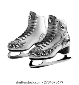 Par de botas de patinaje sobre hielo con la hoja en la ilustración del semitono blanco y negro, aislado en el fondo blanco, concepto del equipo del deporte del invierno para el patinaje, el hockey, y el diseño estacional.