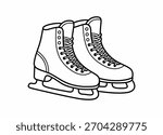 Pair of Ice Skates Illustration Winter Sport and Recreation Equipment Line Art Black and White Design Isolated on White Background