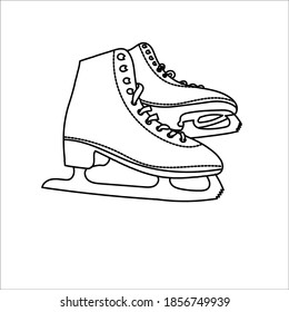 pair of ice skates on a white background. figure skating. winter sports. black outline coloring skates. doodle, sketch Hand drawn ice skates textured. vector eps 10