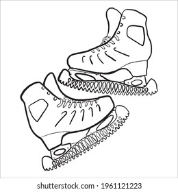  pair of ice skates on a white background. winter sports. black outline coloring. doodle, sketch Hand drawn ice skates textured. vector eps 10