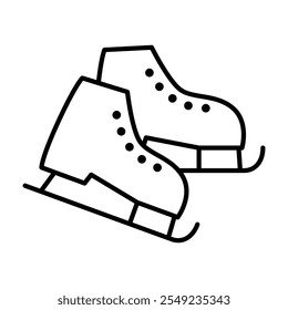 Un par de patines de hielo para deportes de invierno ilustración de contorno de Vector de icono de tema de vacaciones de invierno