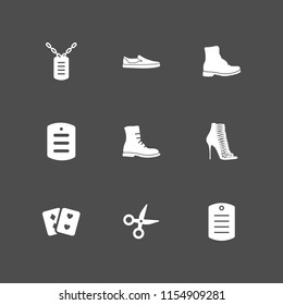 pair icon. 9 pair set with sneakers, combat boots, military boot and pair of cards vector icons for web and mobile app