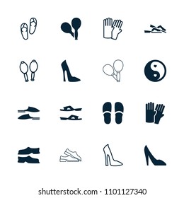 Pair icon. collection of 16 pair filled and outline icons such as glove, woman shoe, slippers, yin yang, flip flops. editable pair icons for web and mobile.
