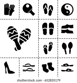 Pair icon. set of 13 filled pairicons such as baby socks, glove, woman shoe, flip flops, slippers, yin yang, maracas, maraca