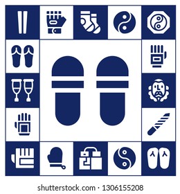 pair icon set. 17 filled pair icons.  Collection Of - Chopsticks, Sandals, Crutches, Slippers, Glove, Gloves, Cervantes, Nail file, Socks, Yin yang
