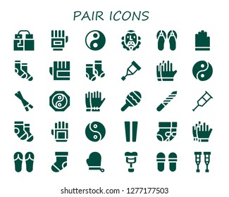  pair icon set. 30 filled pair icons. Simple modern icons about  - Gloves, Yin yang, Cervantes, Sandals, Socks, Crutch, Chopsticks, Maraca, Nail file, Glove, Football gloves, Sock