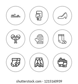 Pair icon set. collection of 9 outline pair icons with flippers, glove, gloves, heel, maracas, sandals icons. editable icons.